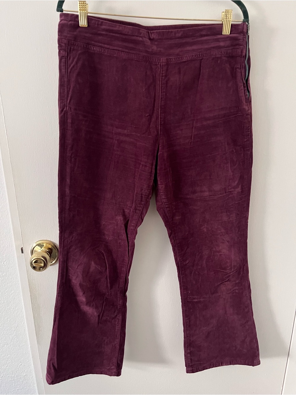 Free People In My Feelings Velvet Crop Slim Flare Pants Merlot Side Zip Medium